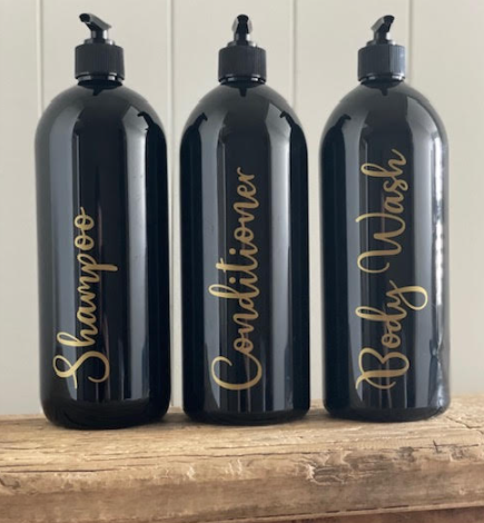 1Litre Black Bottles with Gold Labels