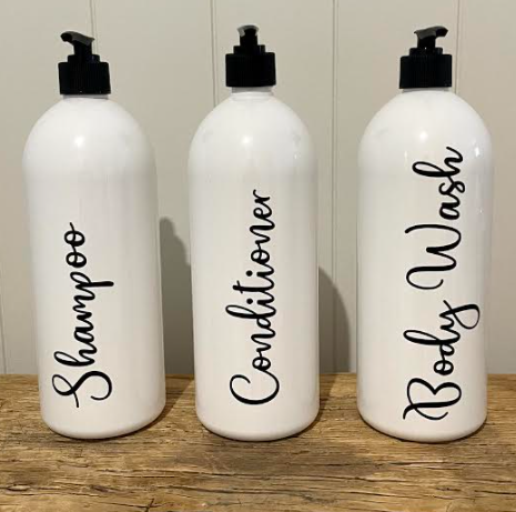 1Litre White Pump Bottles with Black Labels