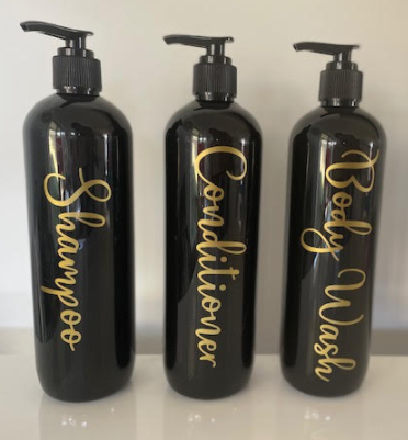 500ml Black Pump Bottles with Gold Labels