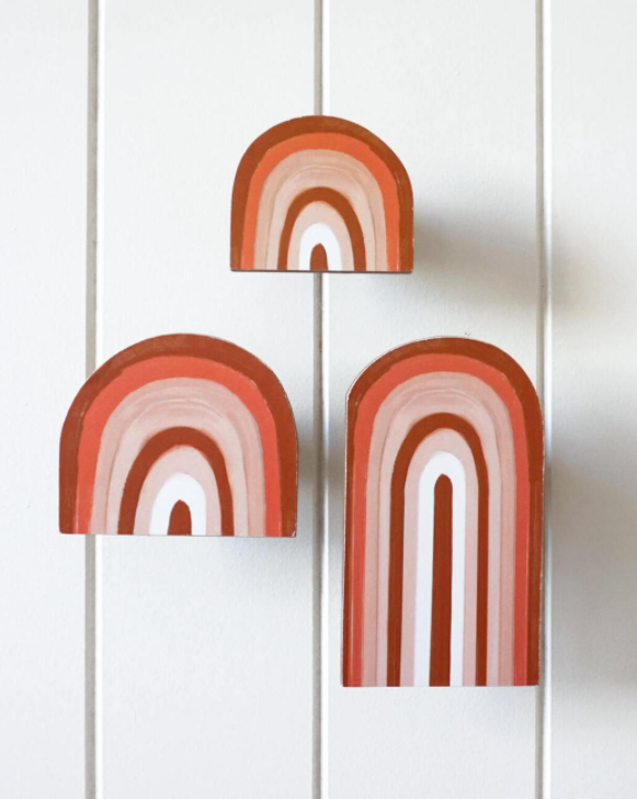 Rainbow Wooden Wall Hook - Set of 3 - Sunset